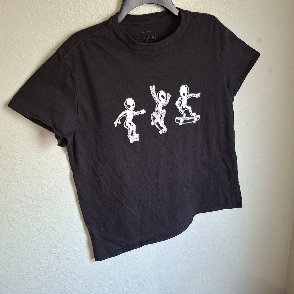 Alien Womens Black Logo Ribbed Neck Cotton Tshirt Medium - Picture 3 of 10